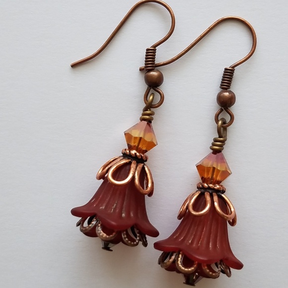 Lucite Flower Earrings in Copper - Picture 6 of 8